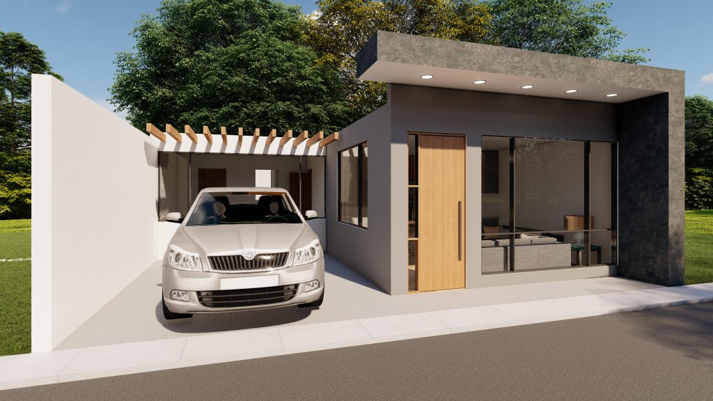 Casa tipo planta 2 Render 3D de una vivienda moderna de BCI Constructora en Quito, mostrando un diseño exterior aprobado y cumpliendo con toda la normativa.